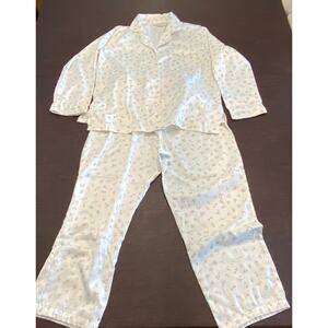 Kim Rogers Intimates Floral Satin Pajama Set Button Front Top & Pants Women’s M